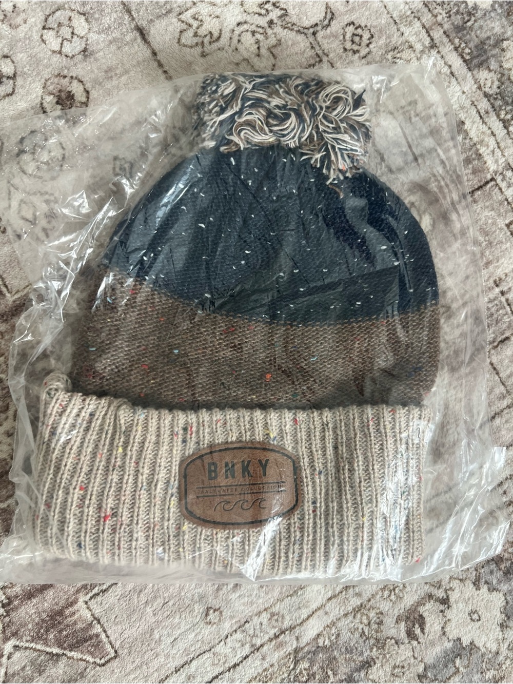 BNKY Kids Two-Tone Pom Beanie Hat in Navy and Cream
